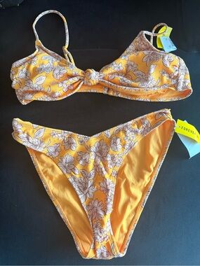 Forever 21 Yellow Floral Knot-Front Bikini